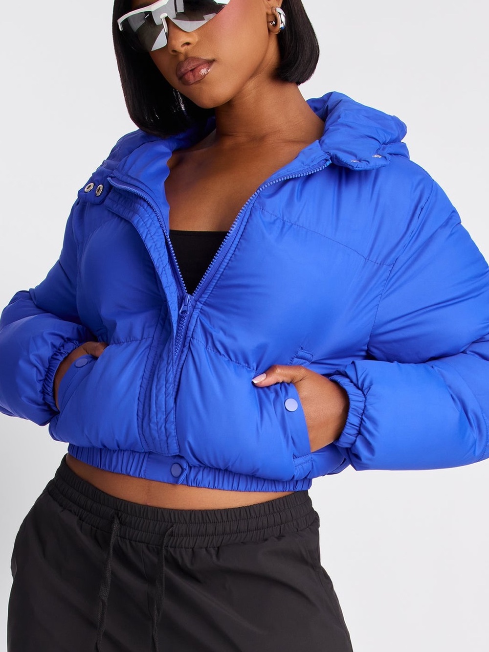 New Fashion Nova Dakota Cropped Hooded Puffer Jacket - Royal Blue Small